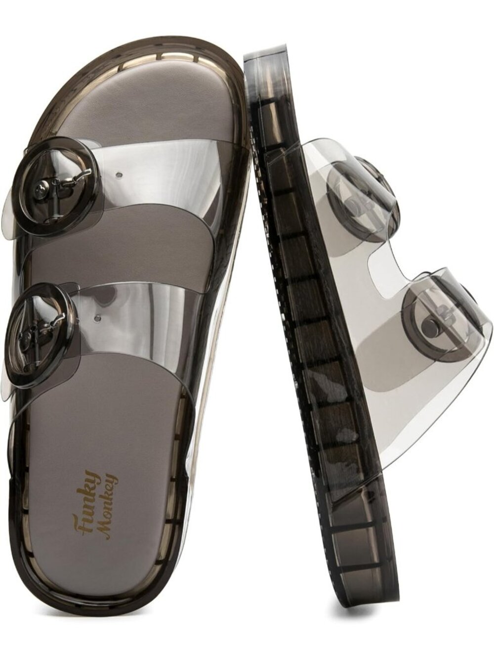Women's Grey Chunky Slip-on Beach Slides Adjustable Buckle Casual Jelly Sandals